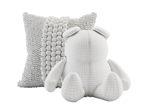 Children Plush Teddy Bear and Pillows Set Model 3D
