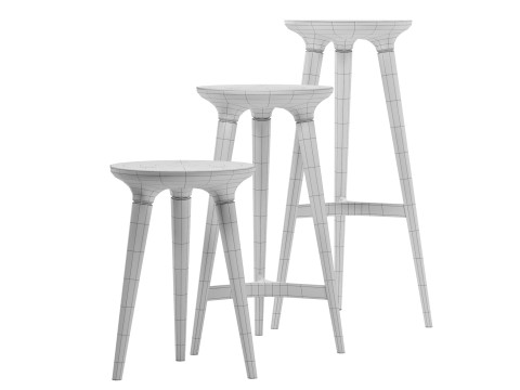 Solid bentwood counter stool 3D 모델