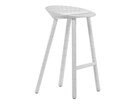 Minimal Low Backrest Stool 3D Model