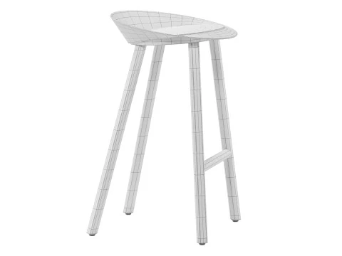 Minimal Low Backrest Stool 3D Model