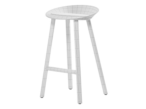 Minimal Low Backrest Stool 3D Modell