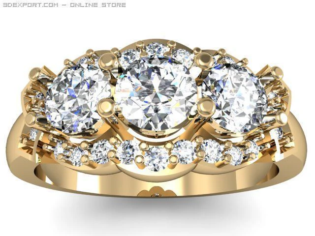 3stone ring 3D Model .c4d .max .obj .3ds .fbx .stl .blend 