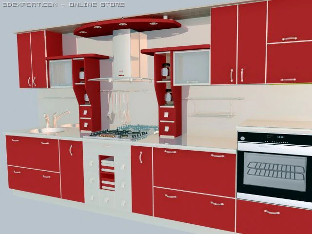 red kitchen 3D Model .c4d .max .obj .3ds .fbx .stl .blend 