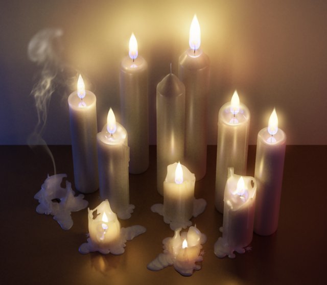 3d cylindrical candle model - type 002 - special sequence of melting stages - movie and game ready Modello 3D .c4d .max .obj .3ds .fbx .stl .blend 