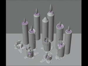 3d cylindrical candle model - type 002 - special sequence of melting stages - movie and game ready Modello 3D
