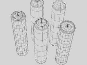 3d cylindrical candle model - type 002 - special sequence of melting stages - movie and game ready Modello 3D