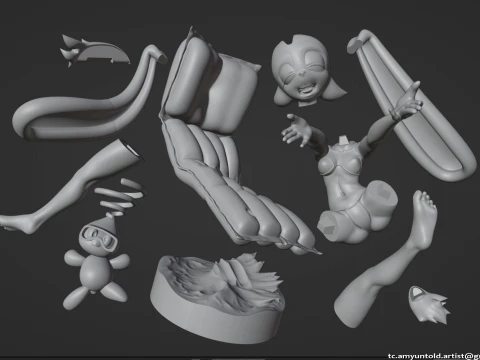 토끼 크림 소닉 토끼 소녀 모피 조각상 차오 - 매트리스 B 3D 모델