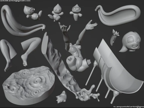 토끼 크림 소닉 버니걸 모피 조각상 차오 - 워터슬라이드 A 3D 모델