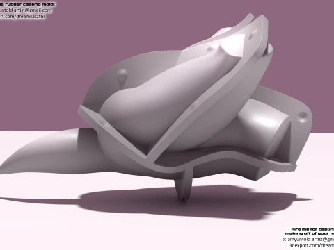 Rubber Casting Mold - Furry Female Adult Waist - thin multiple parts 3D Model
