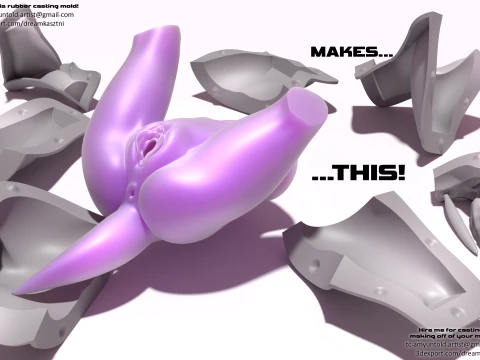 Rubber Casting Mold - Furry Female Adult Waist - thin multiple parts 3D Model