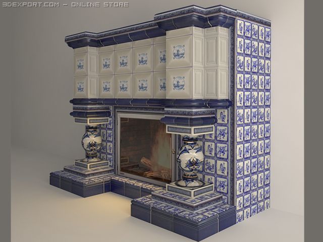 fireplacegzhel 3D Model .c4d .max .obj .3ds .fbx .stl .blend 
