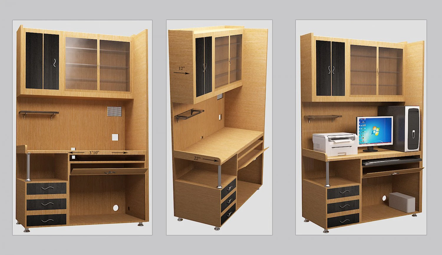 コンピューターテーブルの棚 3Dモデル .c4d .max .obj .3ds .fbx .stl .blend 