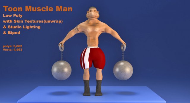 toon muscle man 3D Model .c4d .max .obj .3ds .fbx .stl .blend 