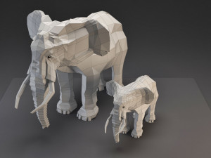 elephant mom and child vr - ar - low-poly Modèle 3D