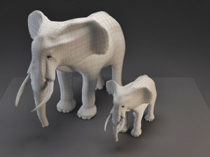 elephant mom and child vr - ar - low-poly Modèle 3D