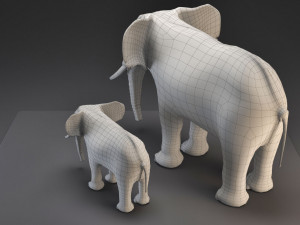 elephant mom and child vr - ar - low-poly Modèle 3D