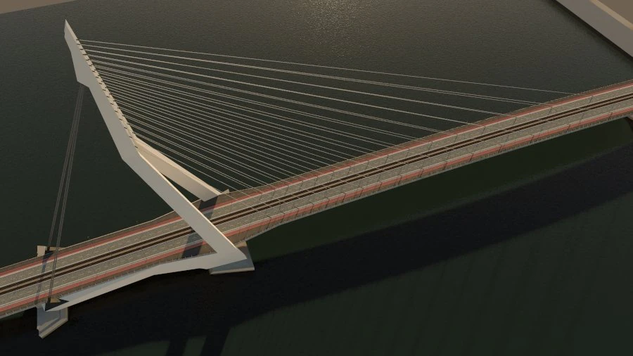 Cable-stayed bridge 3D Model .c4d .max .obj .3ds .fbx .stl .blend 