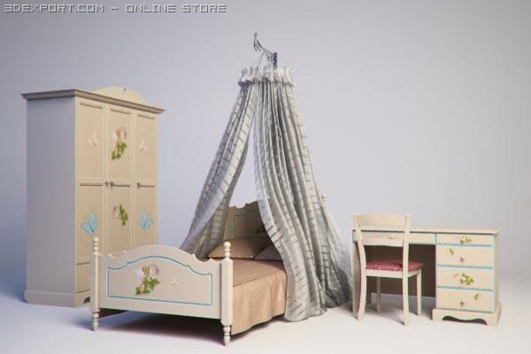 furniture set for girl bedroom Modèle 3D .c4d .max .obj .3ds .fbx .stl .blend 