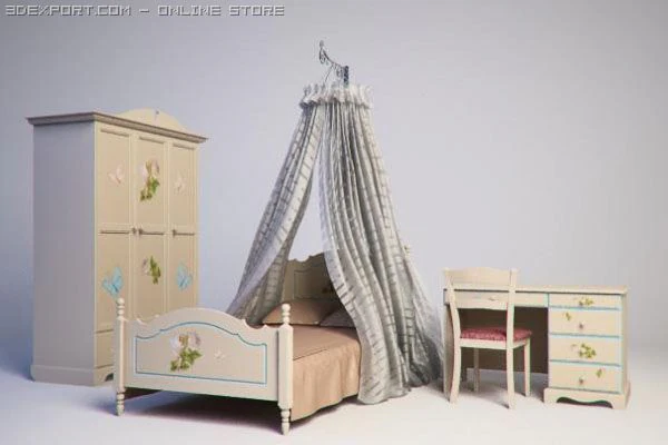 furniture set for girl bedroom 3D Model .c4d .max .obj .3ds .fbx .stl .blend 