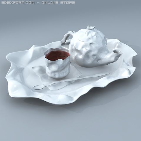 paper folds ceramic tea set Modelo 3D .c4d .max .obj .3ds .fbx .stl .blend 