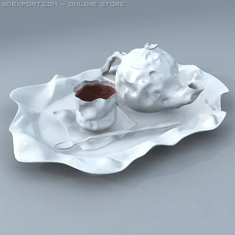 paper folds ceramic tea set 3D Model .c4d .max .obj .3ds .fbx .stl .blend 