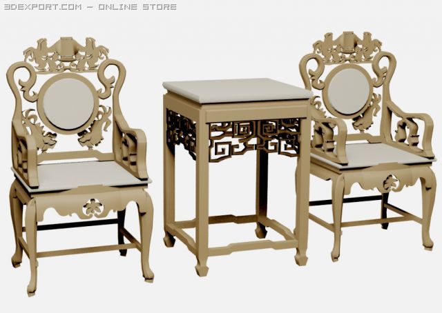 chinese chairs and table 3D Model .c4d .max .obj .3ds .fbx .stl .blend 