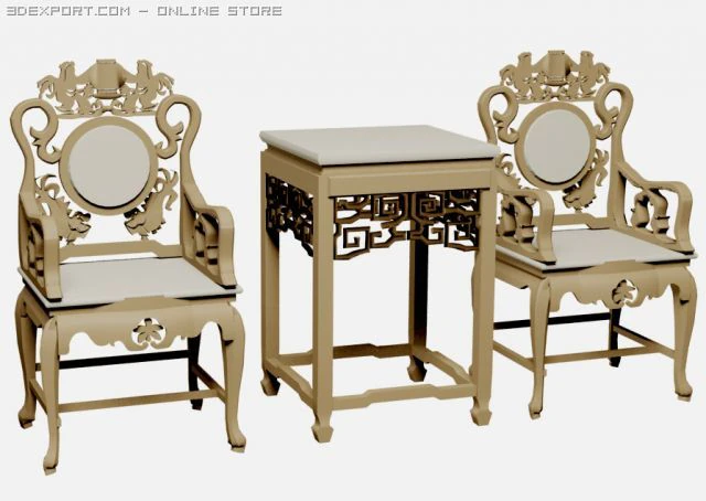 chinese chairs and table 3D Model .c4d .max .obj .3ds .fbx .stl .blend 
