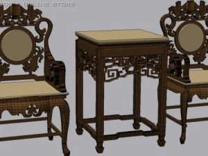 chinese chairs and table 3D Model