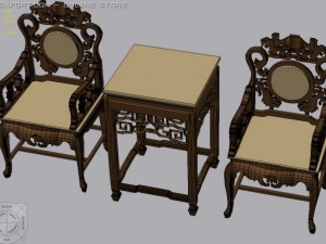 chinese chairs and table 3D Model