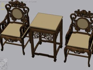 chinese chairs and table 3D Model