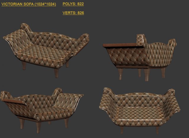 sofavictorian sofa 3D 模型 .c4d .max .obj .3ds .fbx .stl .blend
