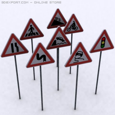 warning signs 3D 모델 .c4d .max .obj .3ds .fbx .stl .blend