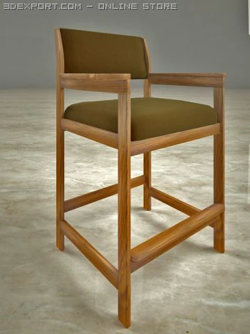single chair with cushion seat in oak 3D Model .c4d .max .obj .3ds .fbx .stl .blend