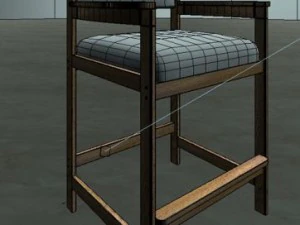 single chair with cushion seat in oak 3D Model
