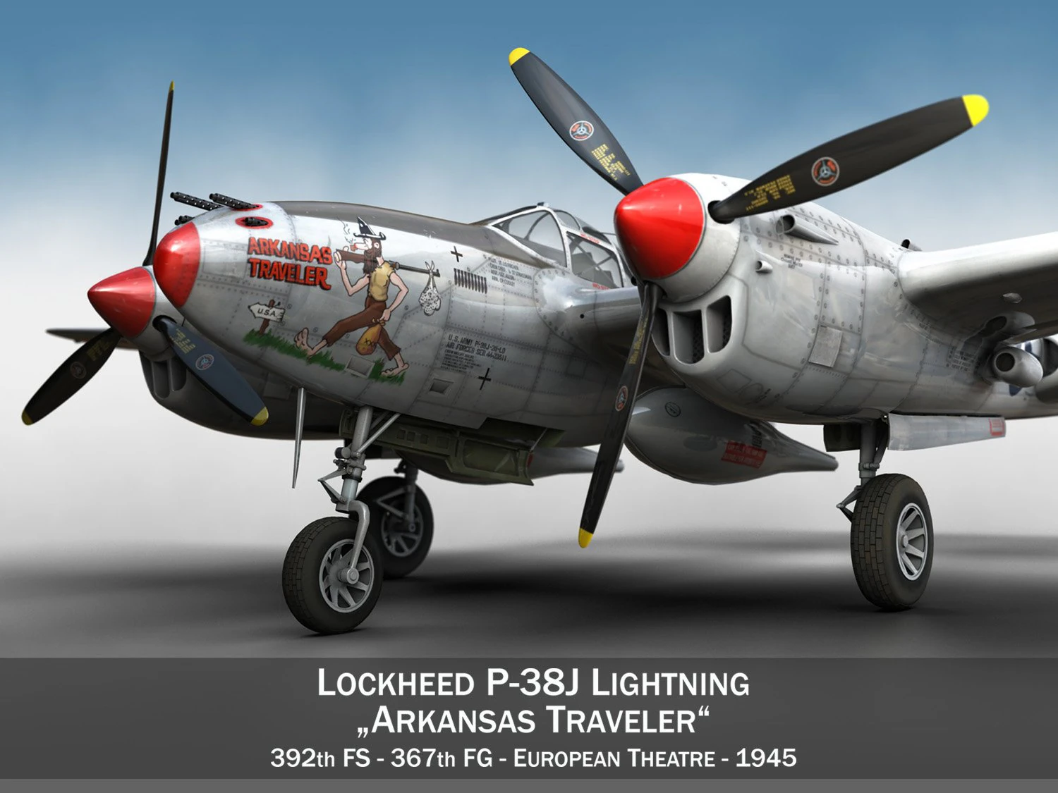 lockheed p38j lightning arkansas traveler 3D Model .c4d .max .obj .3ds .fbx .stl .blend 