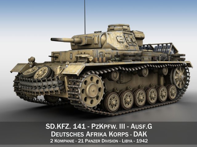 pzkpfw iii - ausfg - dak - 211 Model 3D .c4d .max .obj .3ds .fbx .stl .blend 