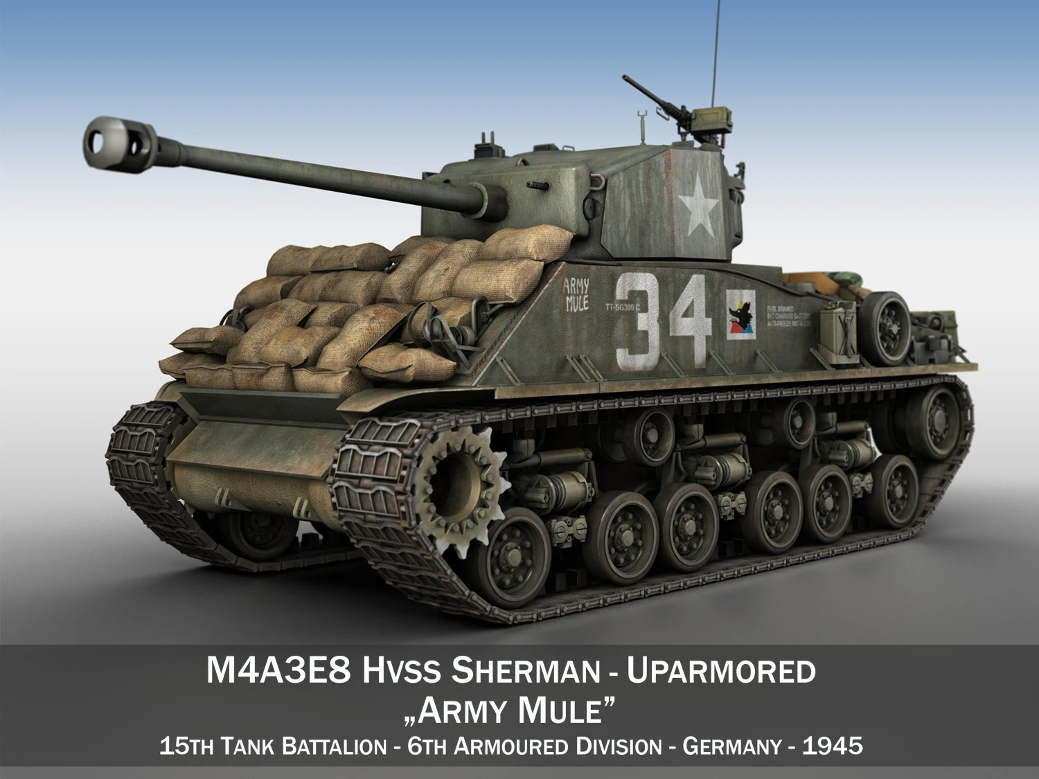 m4a3e8 hvss sherman army mule 3D Model .c4d .max .obj .3ds .fbx .stl .blend 