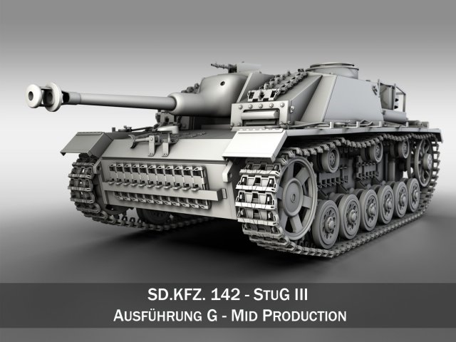 stug iii - ausf g - mid production Modello 3D .c4d .max .obj .3ds .fbx .stl .blend 