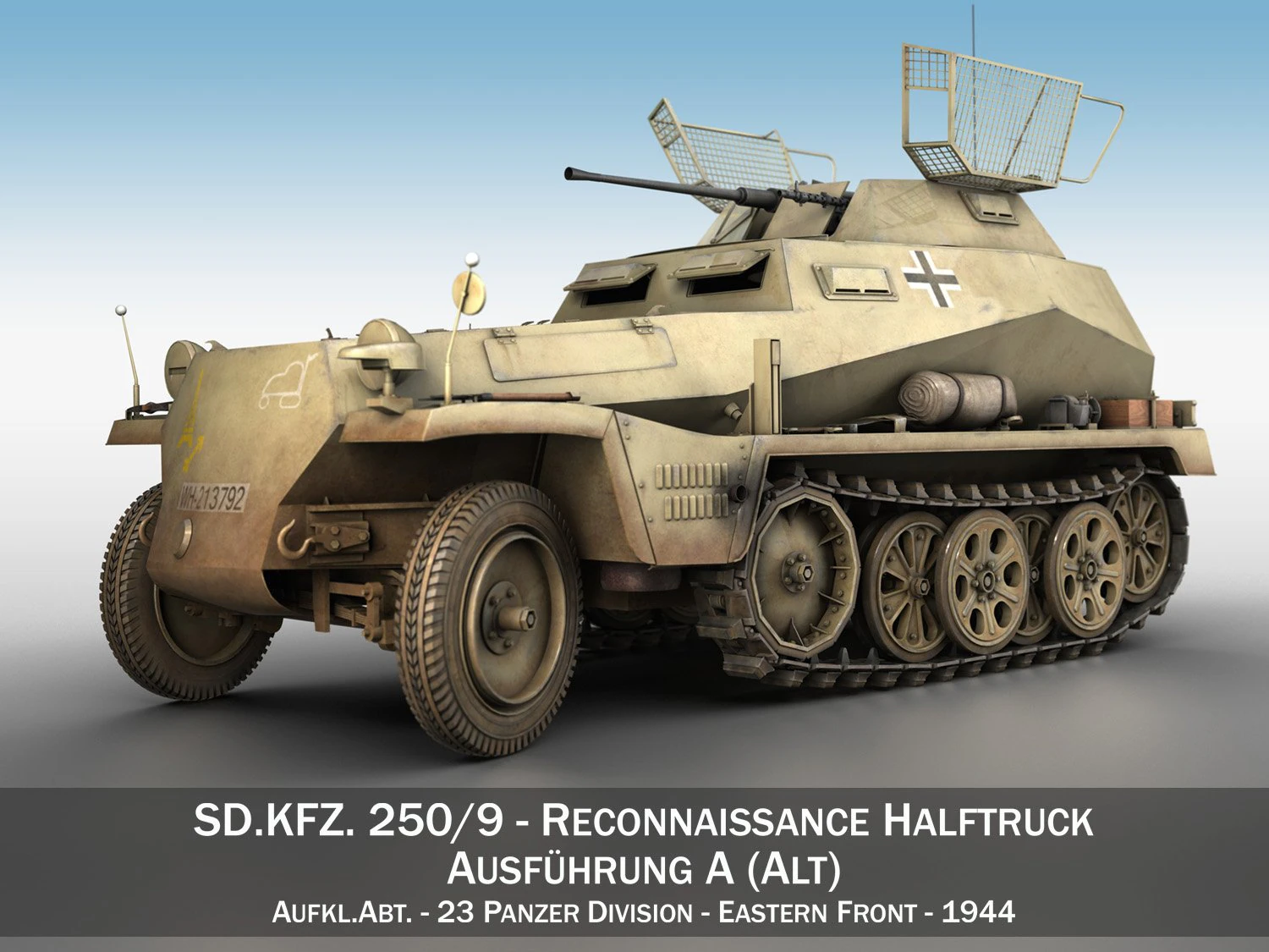 sdkfz 250 - reconnaissance halftruck - 23 pzdiv 3D Model .c4d .max .obj .3ds .fbx .stl .blend