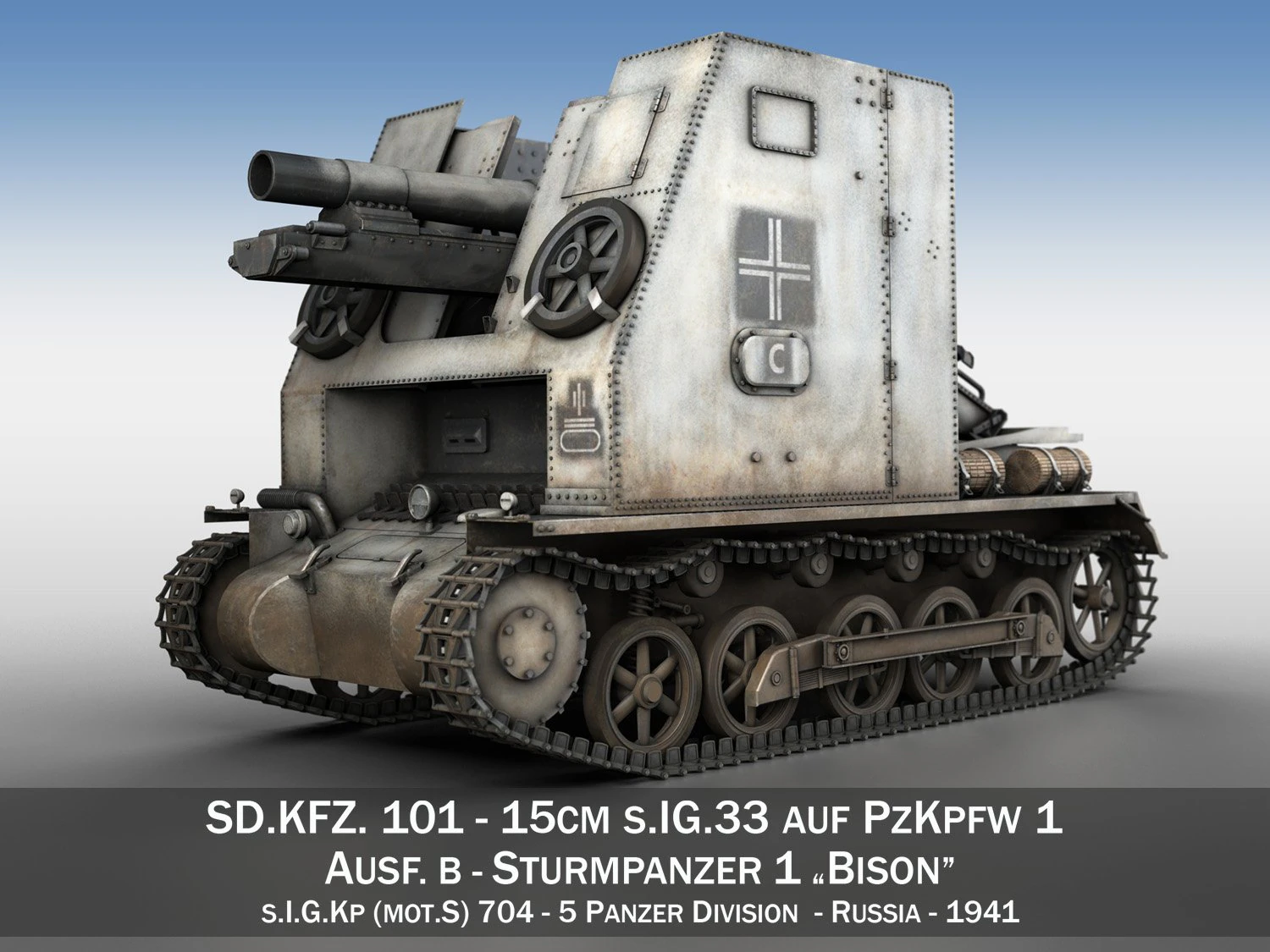sturmpanzer1 - bison - 5pzdiv 3D Model .c4d .max .obj .3ds .fbx .stl .blend 
