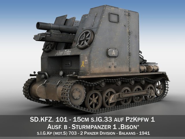 sturmpanzer 1 - bison - alter fritz - 2pzdiv 3D Модель .c4d .max .obj .3ds .fbx .stl .blend 