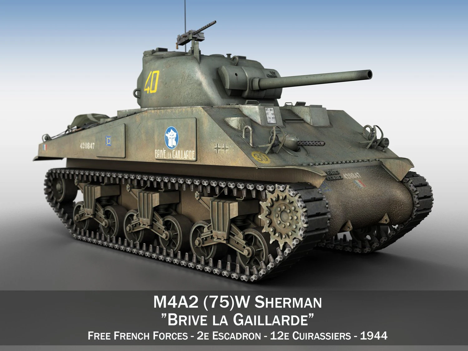 m4a2 sherman - brive la gaillarde 3D Model .c4d .max .obj .3ds .fbx .stl .blend