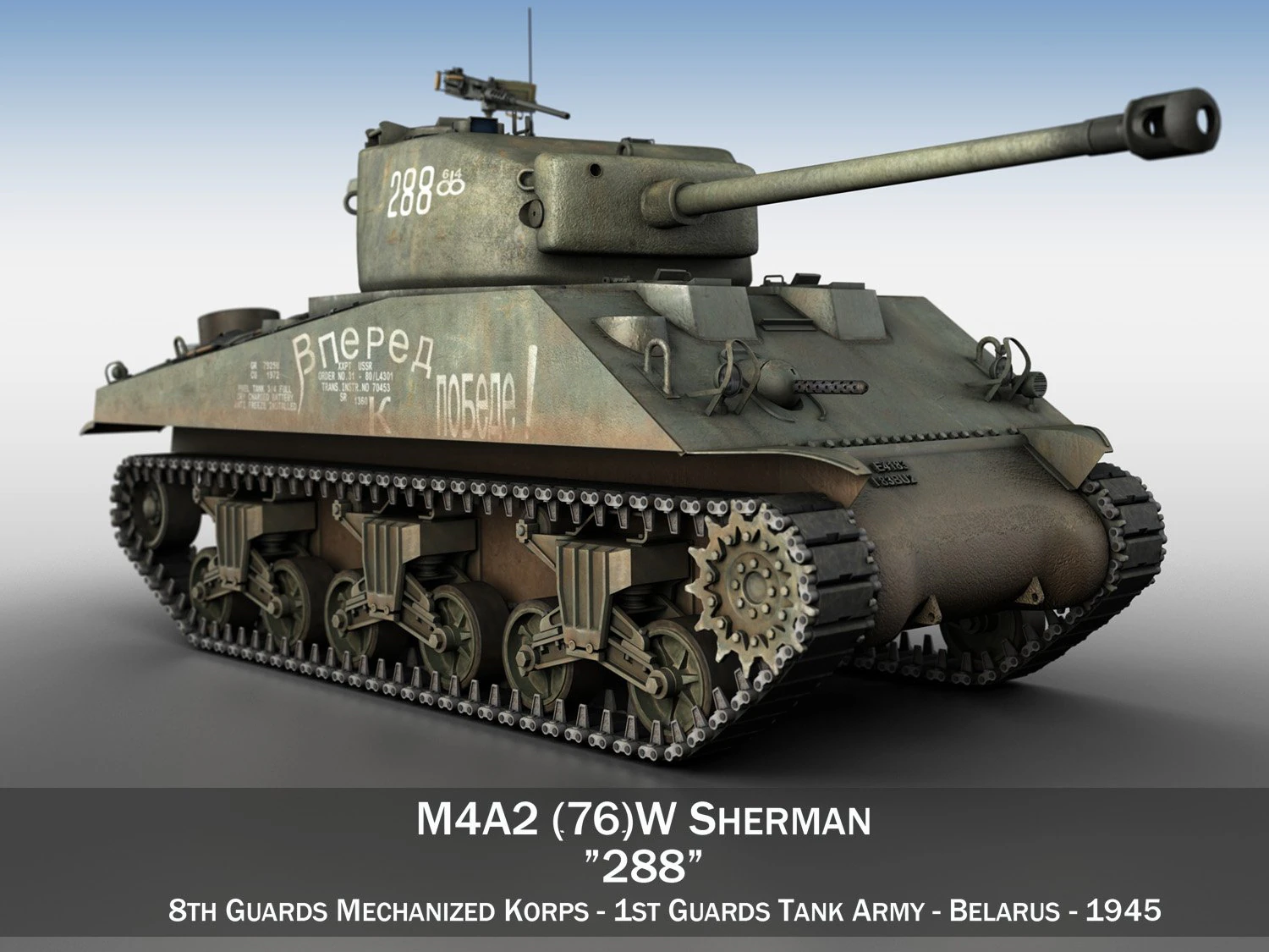 m4a2 sherman - 288 - russia 3D Model .c4d .max .obj .3ds .fbx .stl .blend