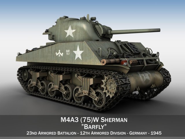 m4a3 75mm - sherman - barfly 3Dモデル .c4d .max .obj .3ds .fbx .stl .blend 