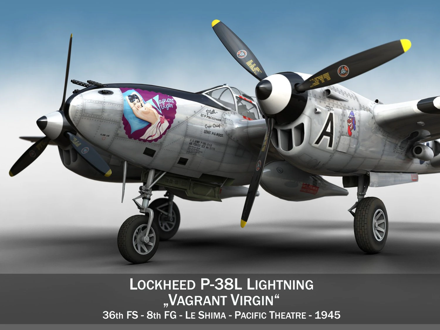 lockheed p-38 lightning - vagrant virgin 3D Model .c4d .max .obj .3ds .fbx .stl .blend