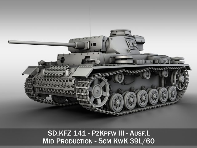 pzkpfw iii - panzerkampfwagen iii - ausf l 3D Model .c4d .max .obj .3ds .fbx .stl .blend 