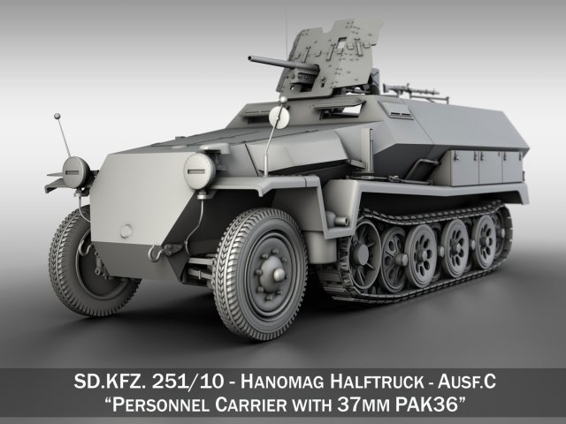 sdkfz 251 10 - ausf c - hanomag half-track Modèle 3D .c4d .max .obj .3ds .fbx .stl .blend 