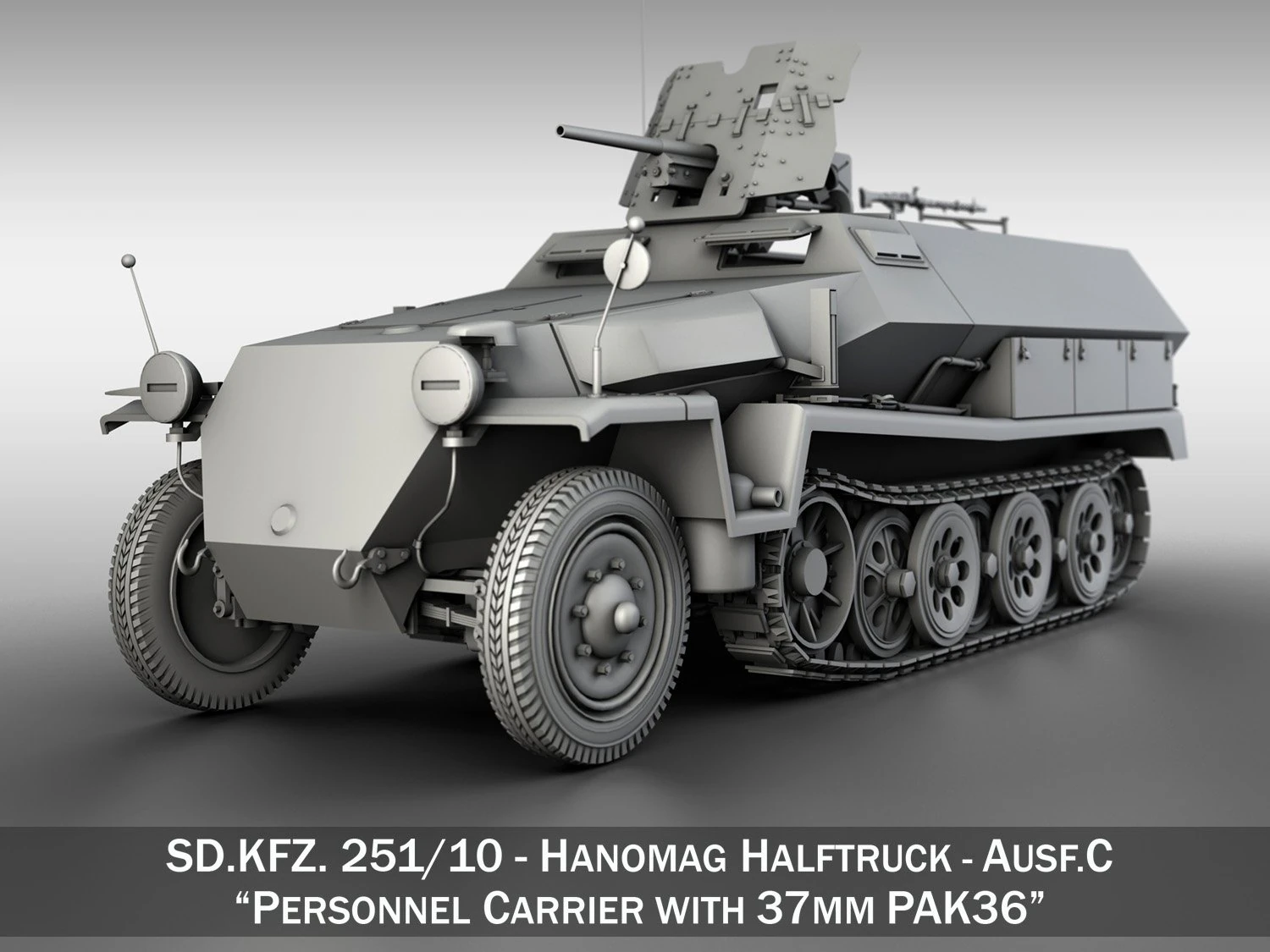 sdkfz 251 10 - ausf c - hanomag half-track 3D Model .c4d .max .obj .3ds .fbx .stl .blend 