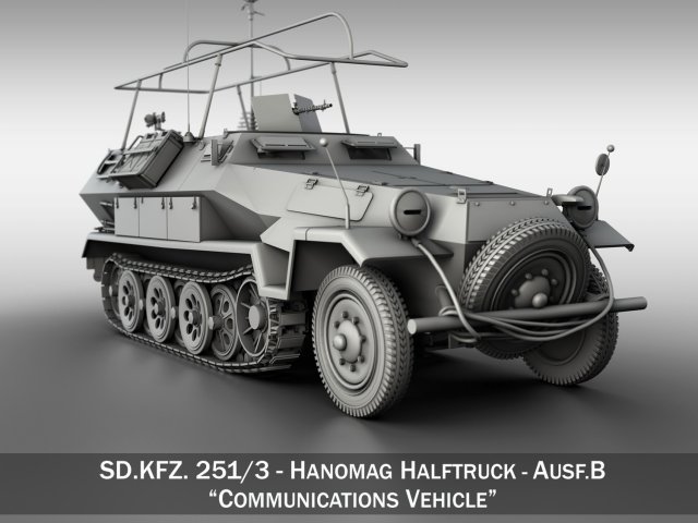sdkfz 251 3 - ausf b - communications vehicle 3D 모델 .c4d .max .obj .3ds .fbx .stl .blend 
