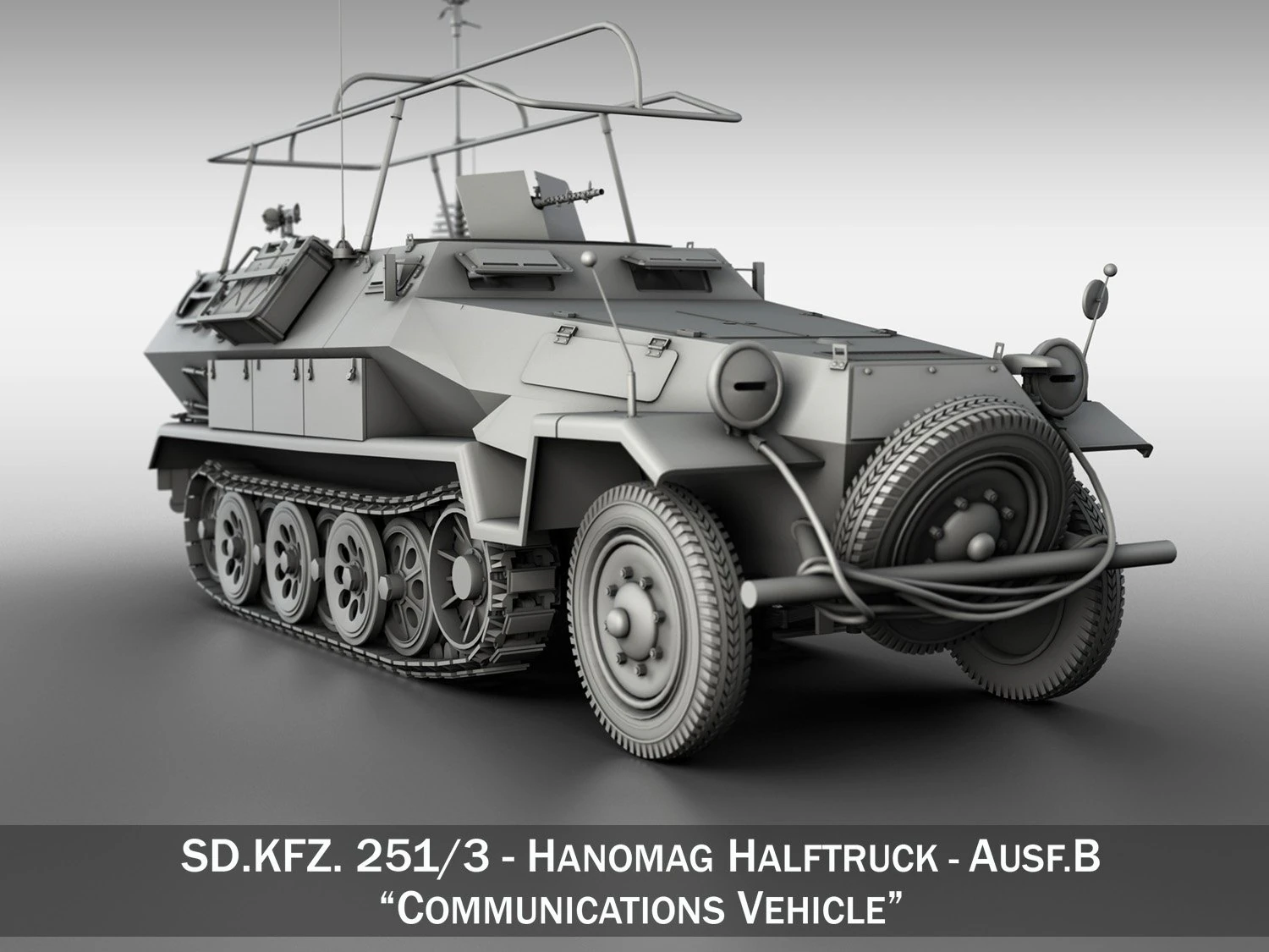 sdkfz 251 3 - ausf b - communications vehicle 3D Model .c4d .max .obj .3ds .fbx .stl .blend 